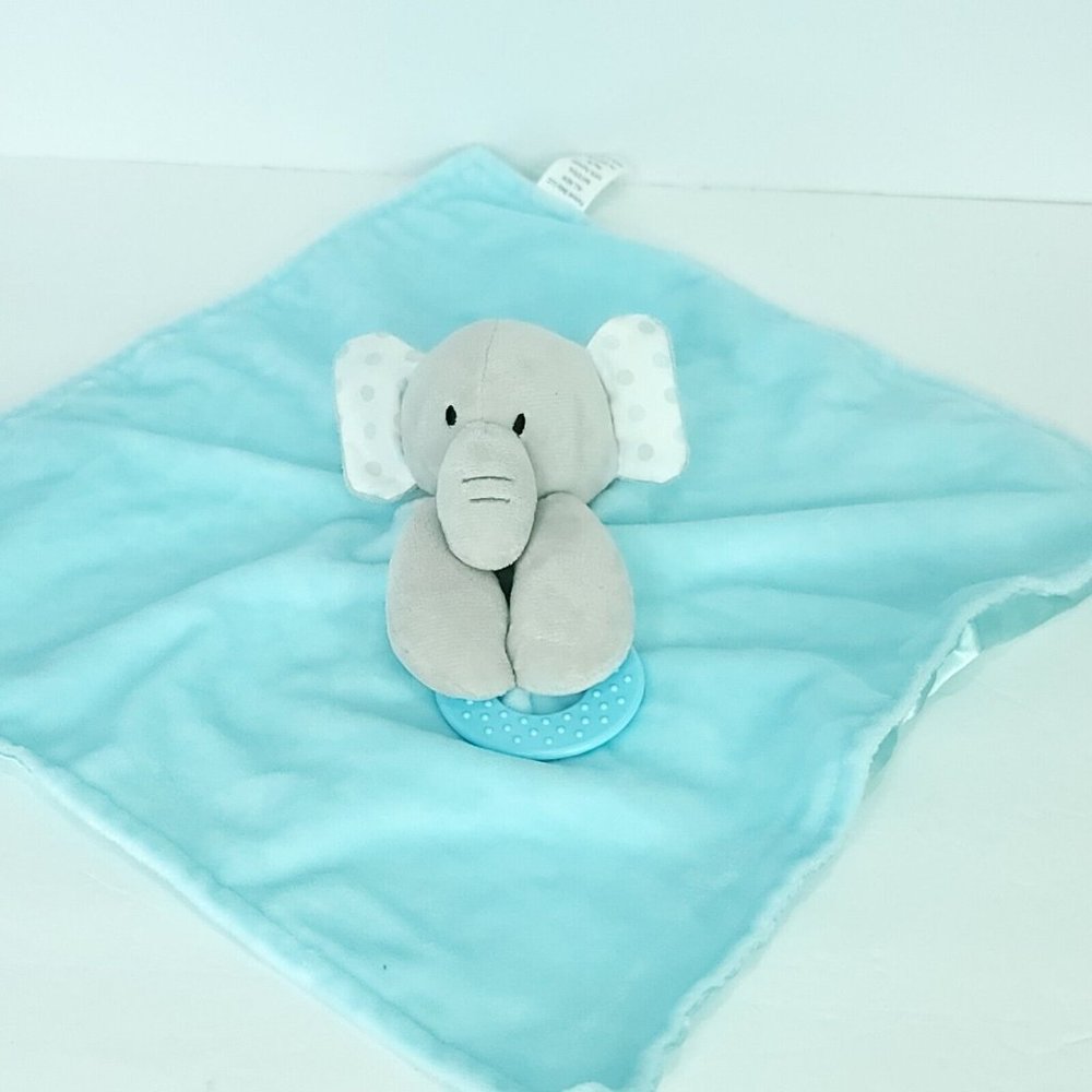 Forever Plush Lovey Elephant Blue Grey Baby Security Blanket Teether 13" x 13"